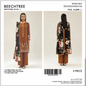 Beectree 3pc digital printed lawn